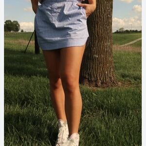 Lux Light Blue Pinstripe Mini Skirt